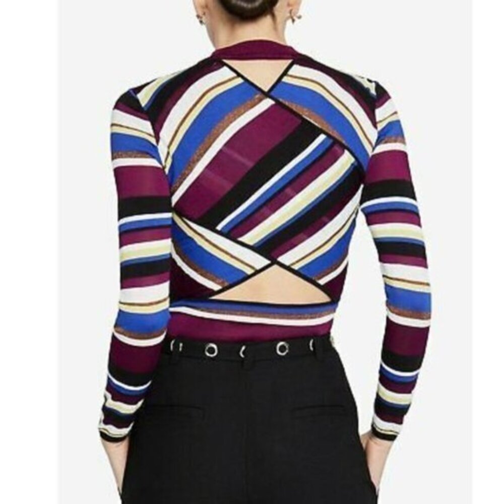 RACHEL Rachel Roy Royal Cutout Striped Victorian Viol Top. XS